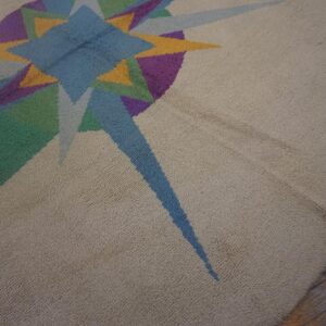 Vintage European Art Deco Round Rug 8'5" Diameter, Ivory Field, Hand-Knotted Wool, 1950s - detail view 3