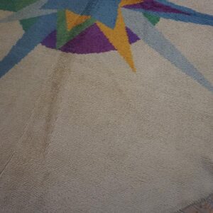 Vintage European Art Deco Round Rug 8'5" Diameter, Ivory Field, Hand-Knotted Wool, 1950s - detail view 5