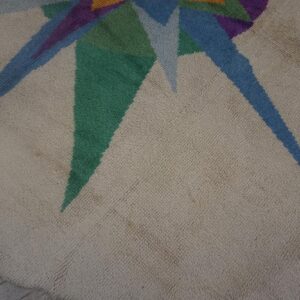 Vintage European Art Deco Round Rug 8'5" Diameter, Ivory Field, Hand-Knotted Wool, 1950s - detail view 7