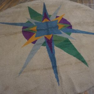 Vintage European Art Deco Round Rug 8'5" Diameter, Ivory Field, Hand-Knotted Wool, 1950s - detail view 8