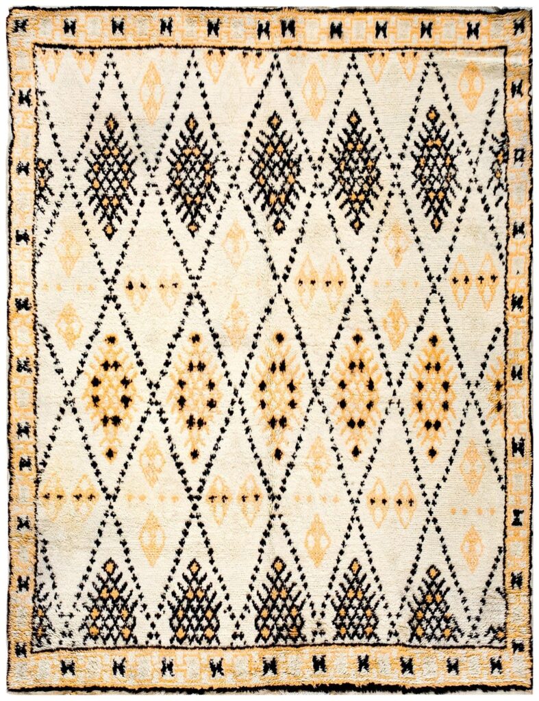 Vintage North African Moroccan Rug, Ivory Diamond, Hand-Woven, 1950s