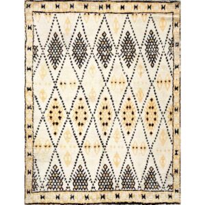 Vintage North African Moroccan Rug 5'3"×6'9" Ivory Diamond, Hand-Woven, 1950s - detail view 8