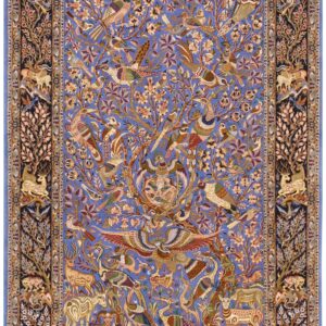 Vintage Persian Isfahan Rug, Blue Field, Wool & Silk Pile, Fine Knot Count