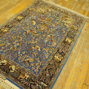 Vintage Persian Isfahan Rug, Blue Field, Wool & Silk Pile, Fine Knot Count - detail view 2