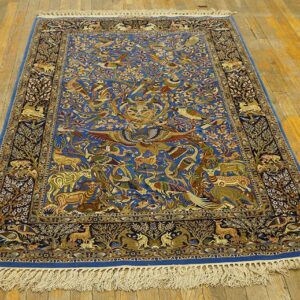 Vintage Persian Isfahan Rug, Blue Field, Wool & Silk Pile, Fine Knot Count - detail view 3