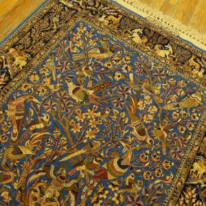 Vintage Persian Isfahan Rug, Blue Field, Wool & Silk Pile, Fine Knot Count - detail view 4