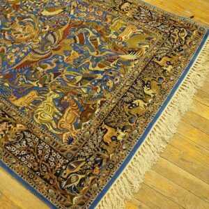 Vintage Persian Isfahan Rug, Blue Field, Wool & Silk Pile, Fine Knot Count - detail view 5