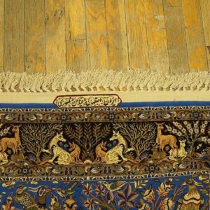 Vintage Persian Isfahan Rug, Blue Field, Wool & Silk Pile, Fine Knot Count - detail view 6