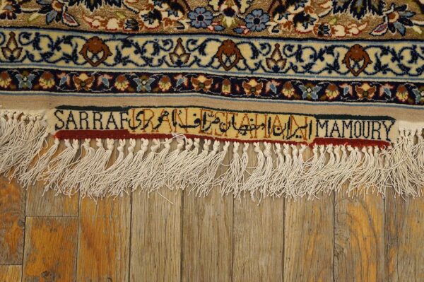 Vintage persian isfahan rug 5'ã—8' by sarraf mamoury, ivory traditional design, 1940s - detail view 5