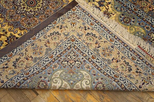 Vintage persian isfahan rug 5'ã—8' by sarraf mamoury, ivory traditional design, 1940s - detail view 6