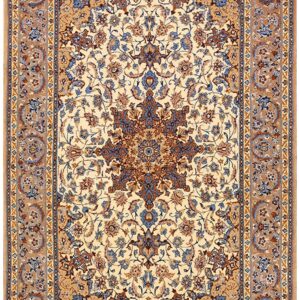 Vintage Persian Isfahan Rug 3'6"Ã—5'9" Ivory Traditional Medallion, Hand-Knotted Wool, 1940s