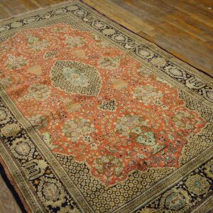 Vintage Persian Qum Silk Rug, Beige Field with Medallion Design, Small Format - detail view 1