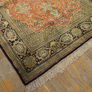 Vintage Persian Qum Silk Rug, Beige Field with Medallion Design, Small Format - detail view 2