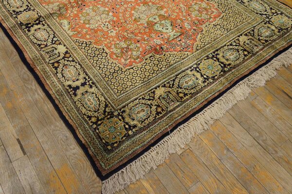 Vintage persian qum silk rug, beige field with medallion design, small format - detail view 2