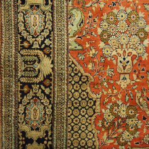 Vintage Persian Qum Silk Rug, Beige Field with Medallion Design, Small Format - detail view 3