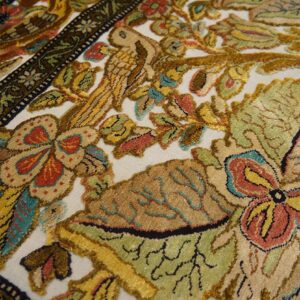 Vintage Persian Silk Souf Qum Carpet 3'6"Ã—5'3" Ivory Field, Gold Border, Floral Garden, Circa 1940 - detail view 9