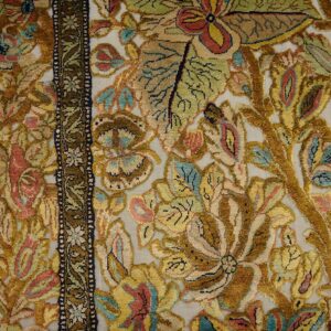 Vintage Persian Silk Souf Qum Carpet 3'6"Ã—5'3" Ivory Field, Gold Border, Floral Garden, Circa 1940 - detail view 10