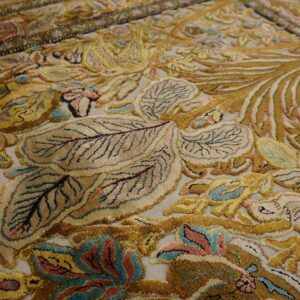 Vintage Persian Silk Souf Qum Carpet 3'6"Ã—5'3" Ivory Field, Gold Border, Floral Garden, Circa 1940 - detail view 13