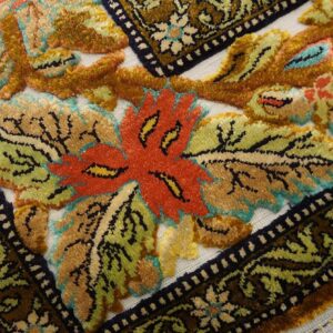 Vintage Persian Silk Souf Qum Carpet 3'6"Ã—5'3" Ivory Field, Gold Border, Floral Garden, Circa 1940 - detail view 6