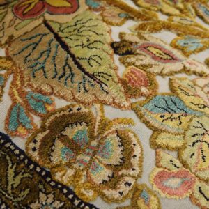 Vintage Persian Silk Souf Qum Carpet 3'6"Ã—5'3" Ivory Field, Gold Border, Floral Garden, Circa 1940 - detail view 7