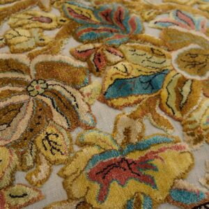 Vintage Persian Silk Souf Qum Carpet 3'6"Ã—5'3" Ivory Field, Gold Border, Floral Garden, Circa 1940 - detail view 8