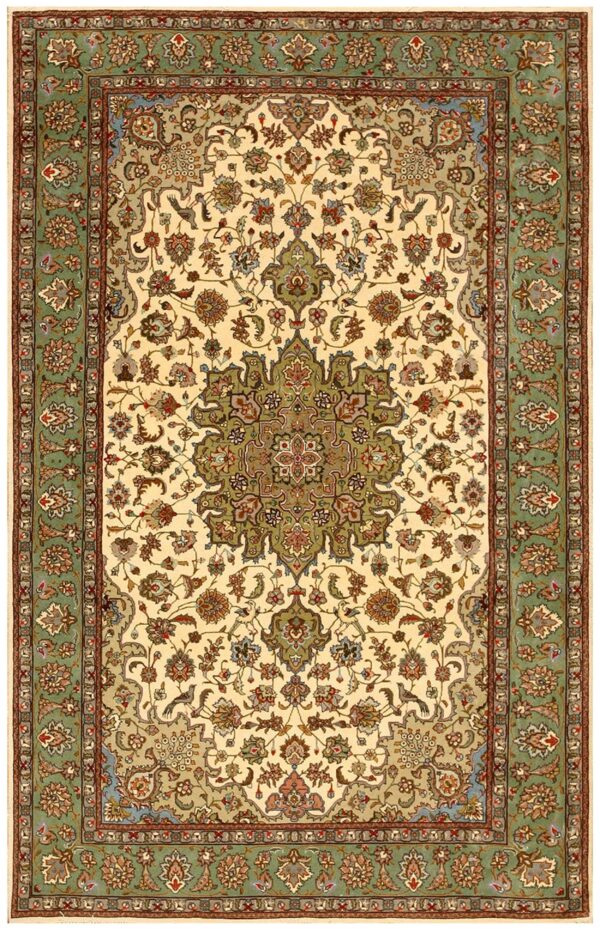 Vintage persian tabriz rug, floral motifs and classic medallion design
