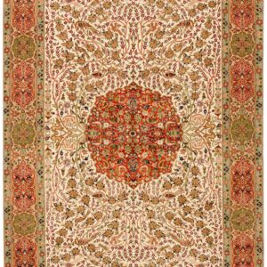 Vintage Persian Tabriz Rug, Ivory Field with Medallion, Silk-Highlighted Detail