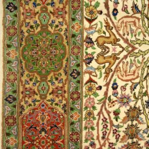 Vintage Persian Tabriz Rug, Ivory Field with Medallion, Silk-Highlighted Detail - detail view 2
