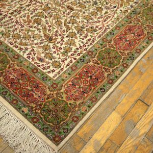 Vintage Persian Tabriz Rug, Ivory Field with Medallion, Silk-Highlighted Detail - detail view 3