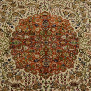 Vintage Persian Tabriz Rug, Ivory Field with Medallion, Silk-Highlighted Detail - detail view 4