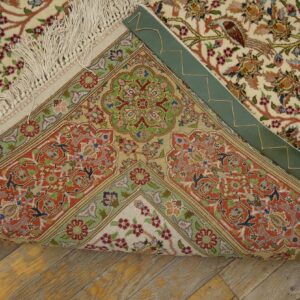 Vintage Persian Tabriz Rug, Ivory Field with Medallion, Silk-Highlighted Detail - detail view 5