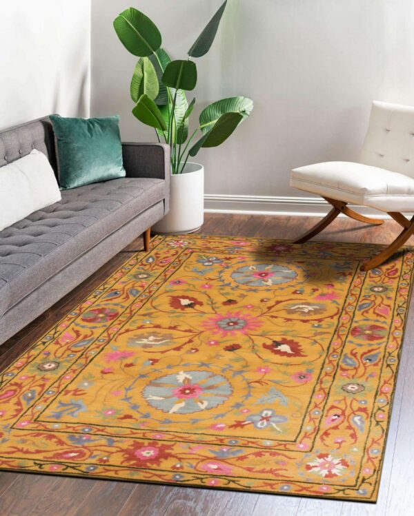 Violet ruby yellow hand tufted wool rug - image 2