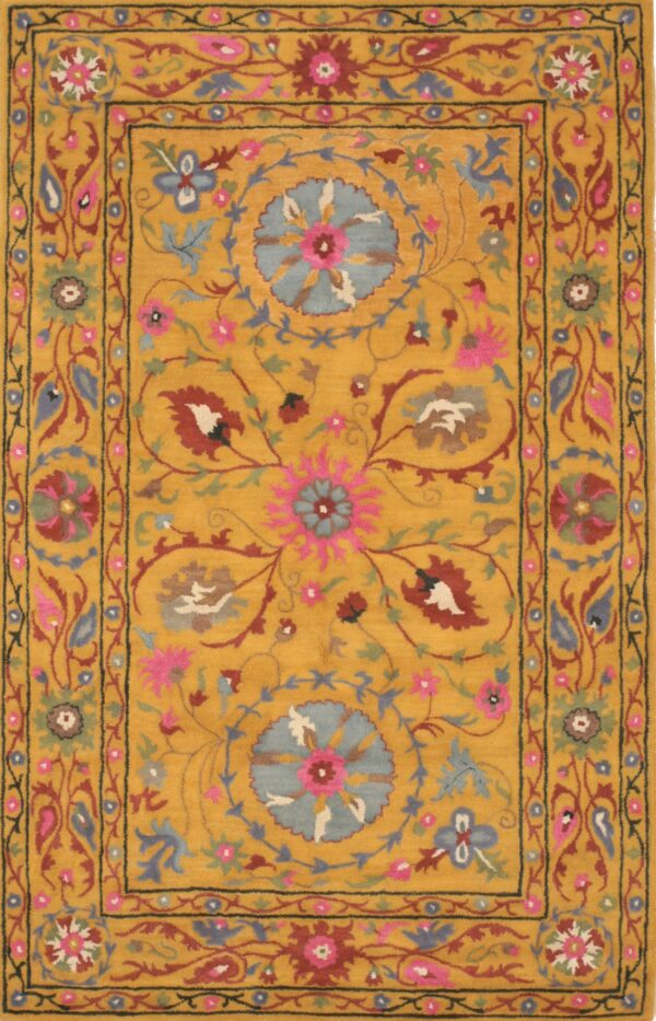 Violet ruby yellow hand tufted wool rug