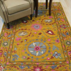 Colorful rug with floral patterns.