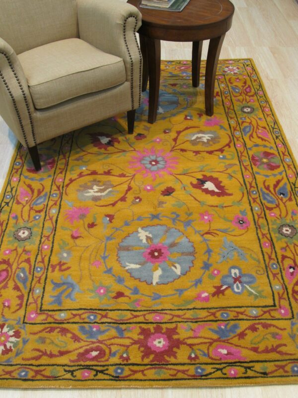 Colorful rug with floral patterns.
