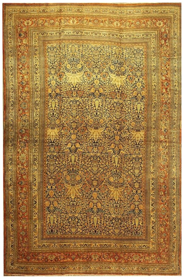 1820s antique blue navy cypress tree knotted wool mashad gallery khorasan rug