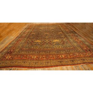 1820s Antique Blue Navy Cypress Tree Knotted Wool Mashad Gallery Khorasan Rug - detail view 1