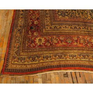 1820s Antique Blue Navy Cypress Tree Knotted Wool Mashad Gallery Khorasan Rug - detail view 2