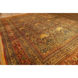 1820s Antique Blue Navy Cypress Tree Knotted Wool Mashad Gallery Khorasan Rug - detail view 3