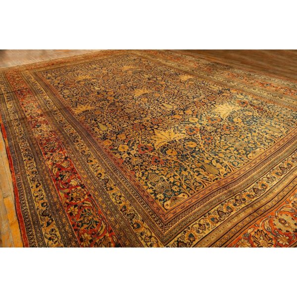 1820s antique blue navy cypress tree knotted wool mashad gallery khorasan rug - detail view 3