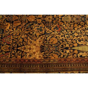 1820s Antique Blue Navy Cypress Tree Knotted Wool Mashad Gallery Khorasan Rug - detail view 5
