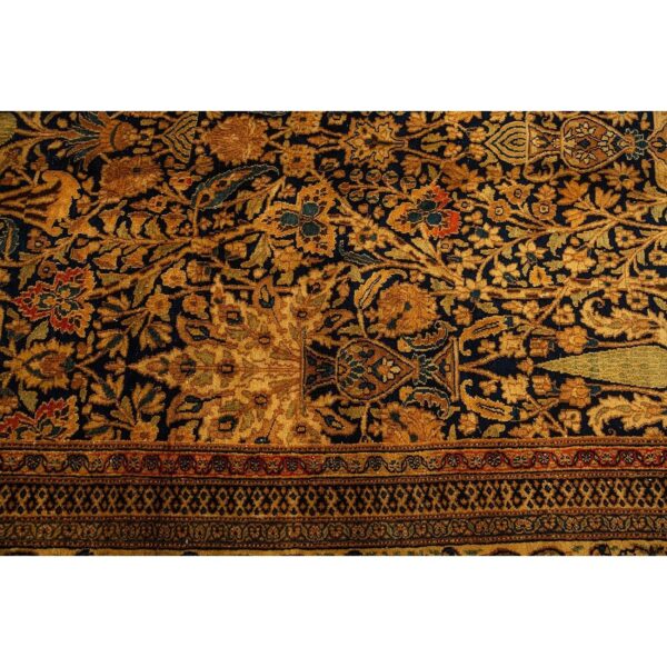 1820s antique blue navy cypress tree knotted wool mashad gallery khorasan rug - detail view 5