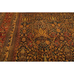1820s Antique Blue Navy Cypress Tree Knotted Wool Mashad Gallery Khorasan Rug - detail view 6