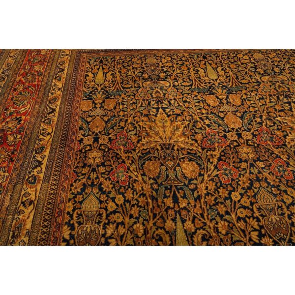 1820s antique blue navy cypress tree knotted wool mashad gallery khorasan rug - detail view 6