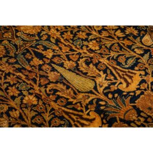 1820s Antique Blue Navy Cypress Tree Knotted Wool Mashad Gallery Khorasan Rug - detail view 7