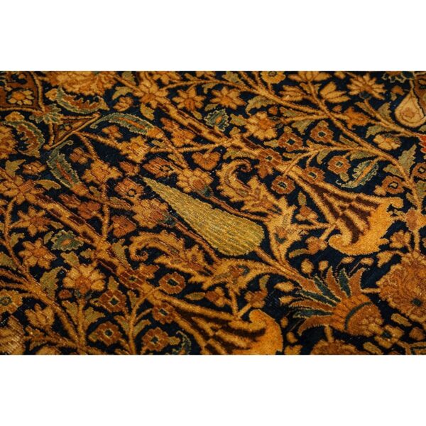 1820s antique blue navy cypress tree knotted wool mashad gallery khorasan rug - detail view 7