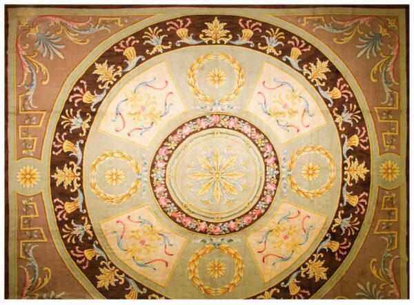 1820s green large-scale floral woven formal neoclassical french savonnerie rug