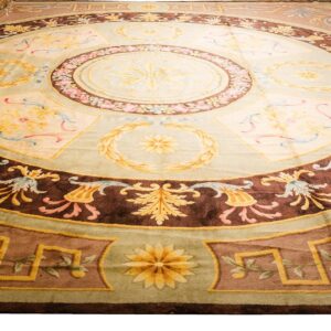 1820s Green Large-Scale Floral Woven Formal Neoclassical French Savonnerie Rug - detail view 1