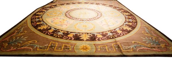1820s green large-scale floral woven formal neoclassical french savonnerie rug - detail view 1