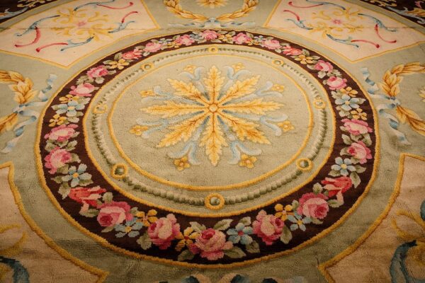 1820s green large-scale floral woven formal neoclassical french savonnerie rug - detail view 2